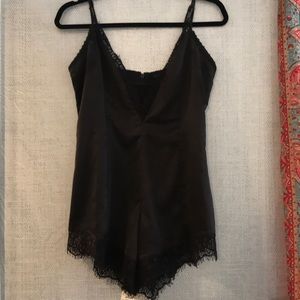 NBD Black Silky and Lace Romper